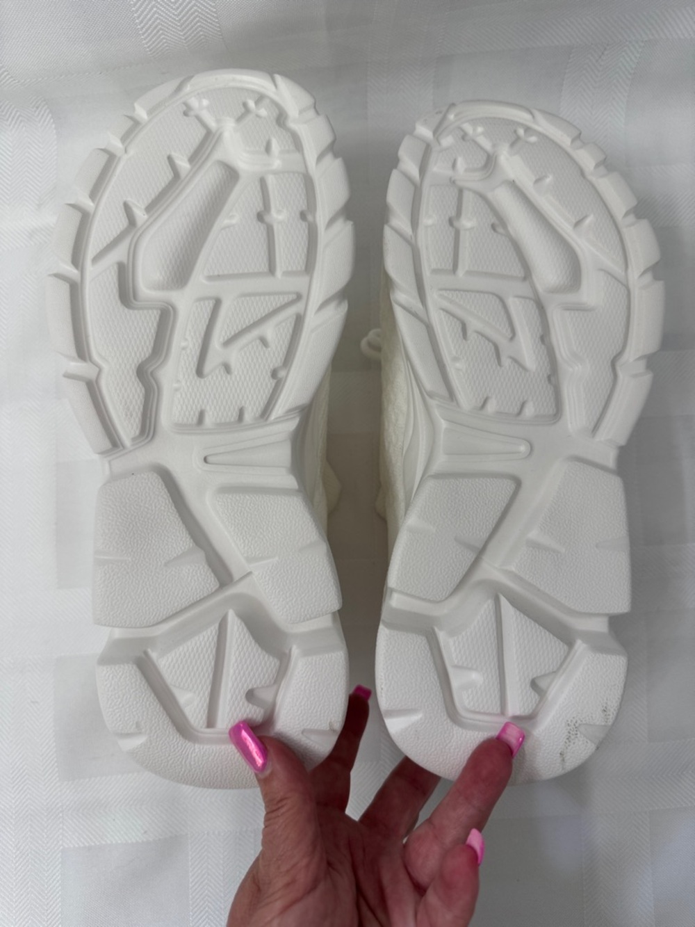 Women's White and Ivory/Cream Knit Slip-On Sneakers - Picture 8 of 12